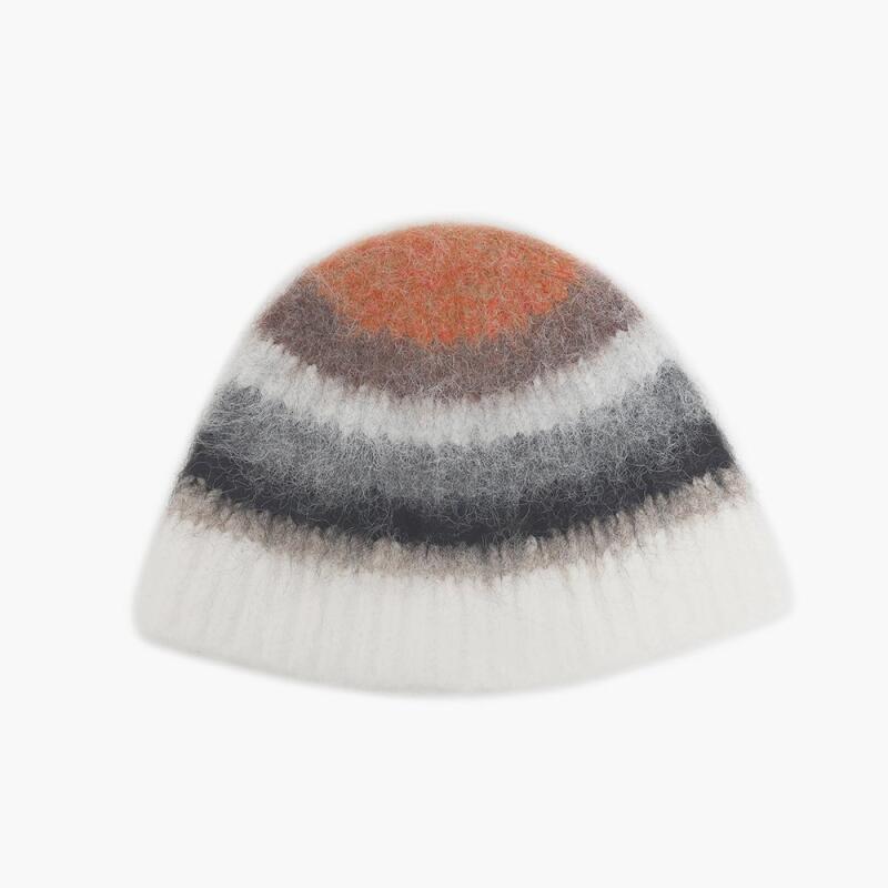 Fur Trimming Rainbow Watch Cap Beanie Red