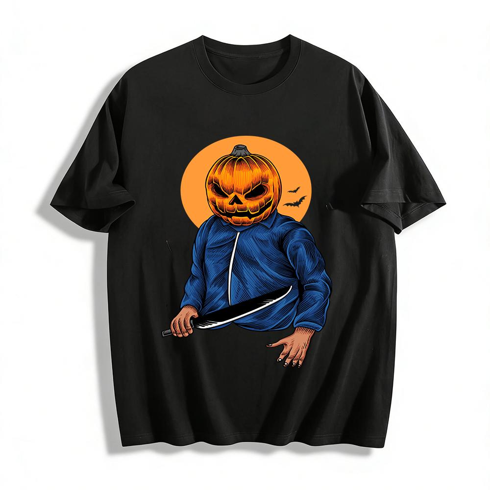 

Halloween Pumpkin Head With Knife Print Long Sleeve Top Pure cotton T-shirt XXS