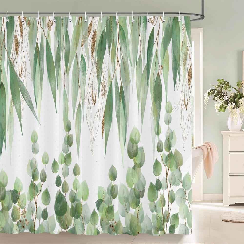 Green Plant Leaf Vines Flowers Shower Curtain Modern Nordic Minimalist Printed Polyster Home Decor Bathroom Curtain with Hooks