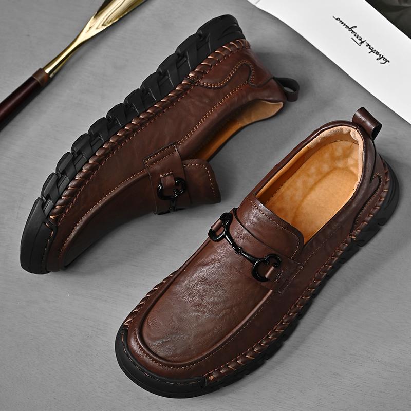 Klassische handgefertigte lässige Lederschuhe Herren-Loafer, bequeme Mokassins, flache Herrenschuhe, echtes Leder, Herrenschuhe