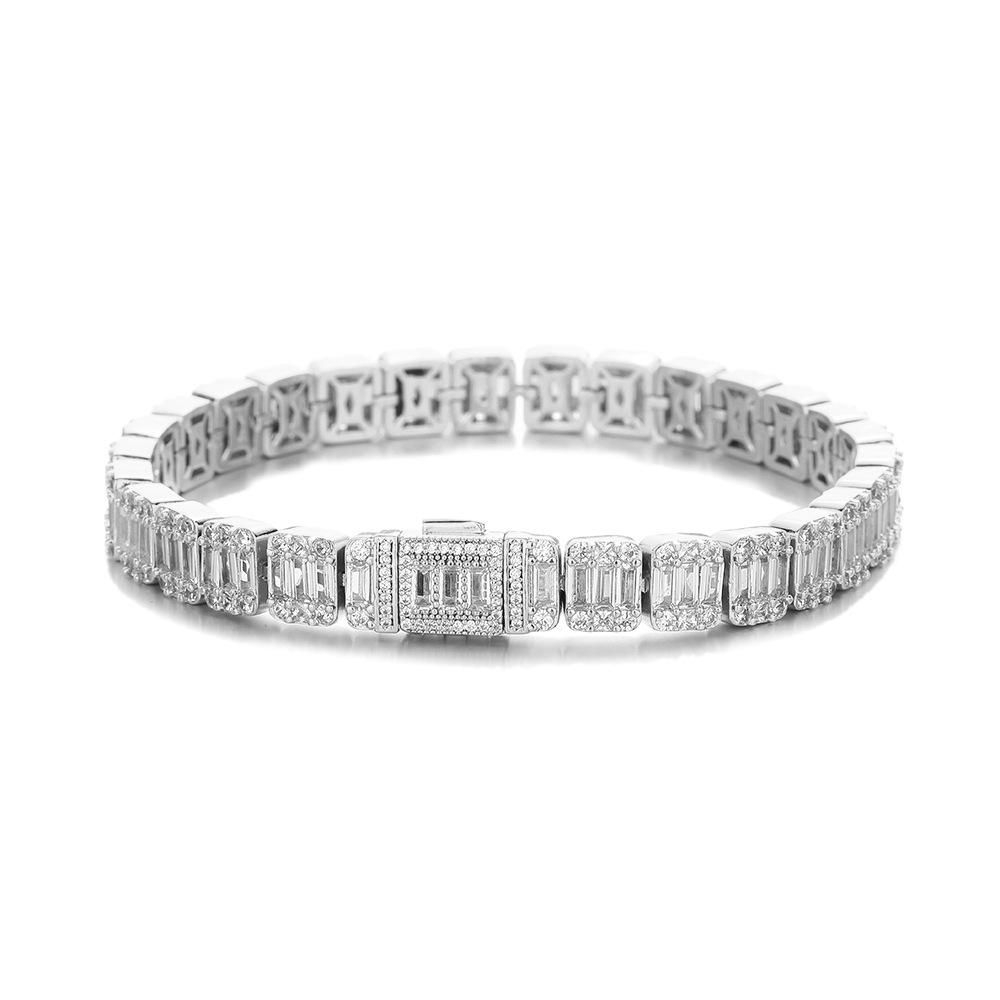 

European and American jewelry 1mm flip buckle mixed zircon rock sugar chain trendy versatile exquisite necklace men and women the same style Bracelet 7inch (length about 18cm)