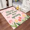Floral Pink Carpet with Tulips and "Bloom with Hope This Spring" Text Suitable for Use As an Anti-slip for Living Room Bedroom Sofas