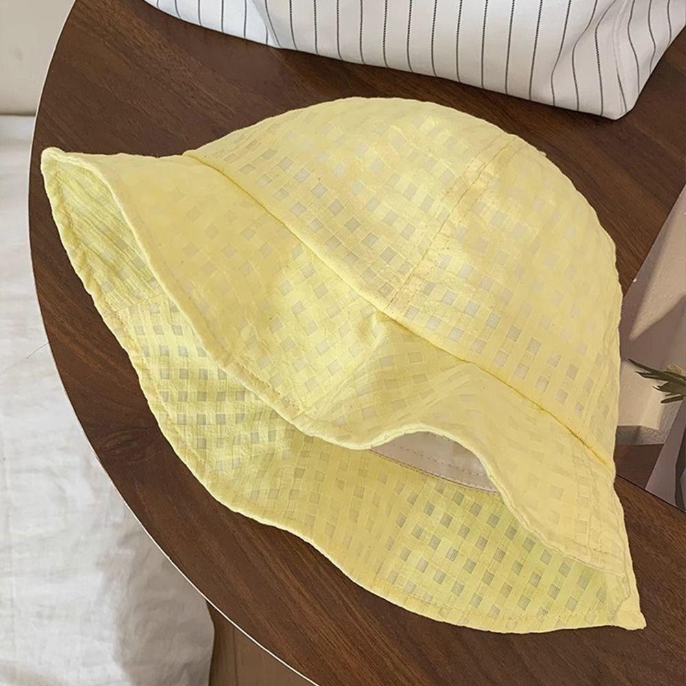 Versatile Fisherman Caps Summer Women's Sun Hat Fashion Plaid Bucket Cap  Travel