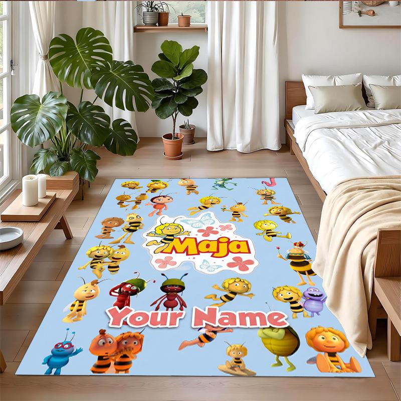 Crystal Velvet Rug Custom Name Text, Soft Non Slip Floor Mat Home DecorDie Biene Maja