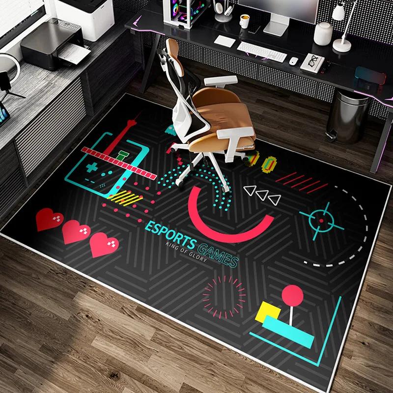 Gaming Esports Neon Lights Geometric Controller Pattern Carpet Mat for Boys Bedroom Gaming Living Room Home Decoration Rug
