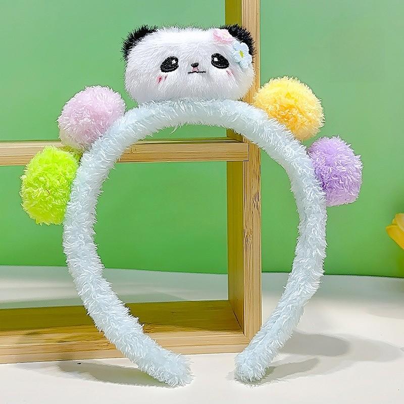 Panda Cartoon Hairband With Colorful Balls For Kids And Students