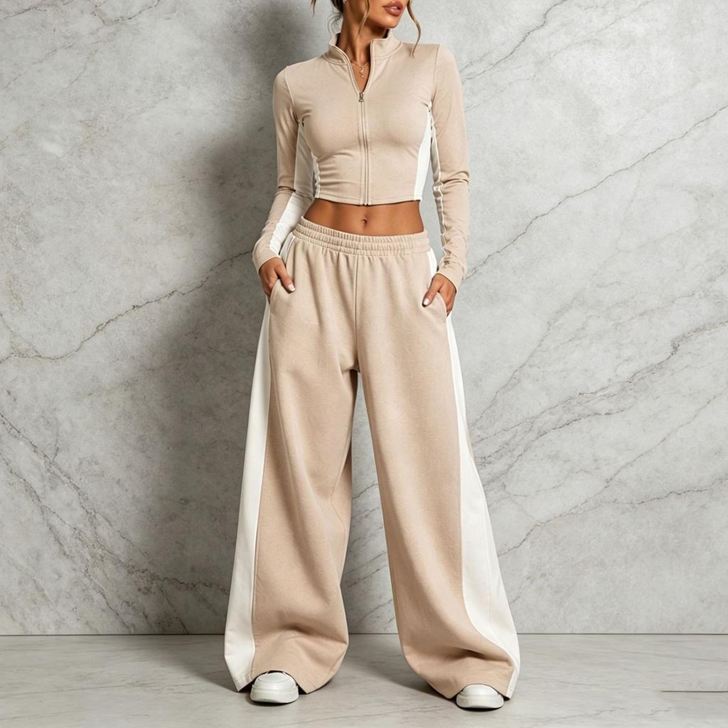 Women's Color Block Half and Wide Leg Pants Set Casual Two Piece Outfit for Everyday Wear