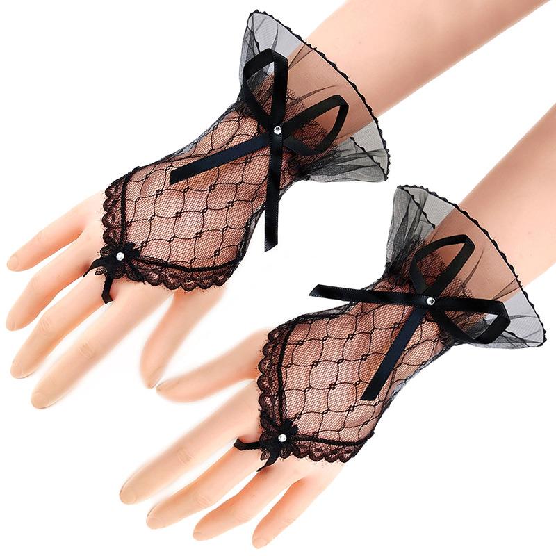 1PC Sexy Lace Feather Long Gloves Party Cosplay Lace Wrist Cuffs Wedding Party Show Costume Halloween Gothic Sleeves Accessories