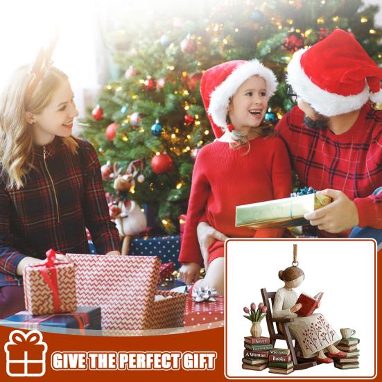 Just A Girl Who Loves Book Christmas Ornament 2D Flat Acrylic Reading Lovers Hanging