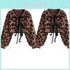 Vintage Leopard Print Knit Cardigan With Tie Closure For Women Winter Fashion