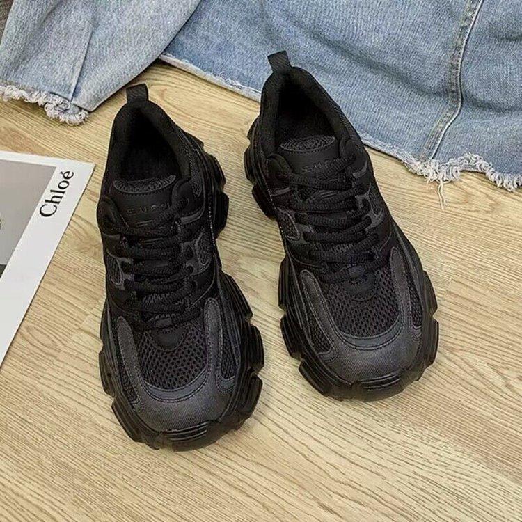 Niche design dad shoes spring new round head thick sole high-end sense heightening and showing feet small sports shoes