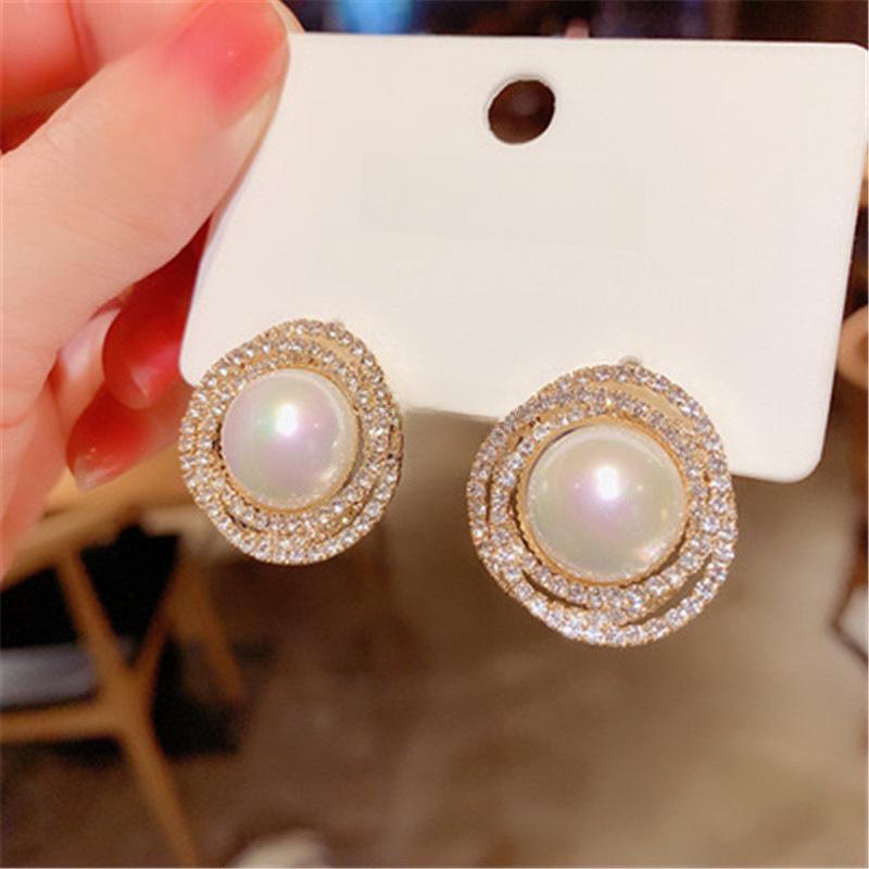 S925 Silber Diamant Geometrisch Koreanische Blume Perlenohrringe