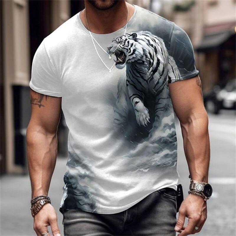Men's T-Shirt Lion Pattern Man T Shirt Summer Short Sleeve Top Round Neck Y2k Clothes T-Shirts for Men Breathable Men Clothing