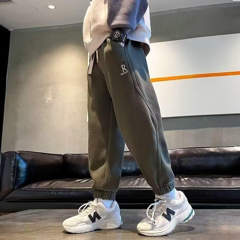 Boys' Spring and Summer Autumn Pants Children and Teens Pants Thin Children's Sports Straight Pants Trendy Three-Bar Pants Trendy