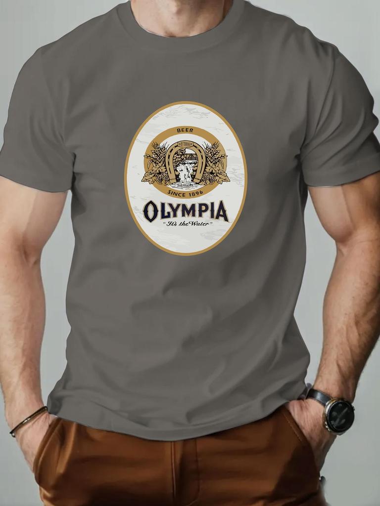 Mens Cotton TShirt Olympia Beer Summer Round Neck Short Sleeve Graphic Breathable Fashion Casual TShirt