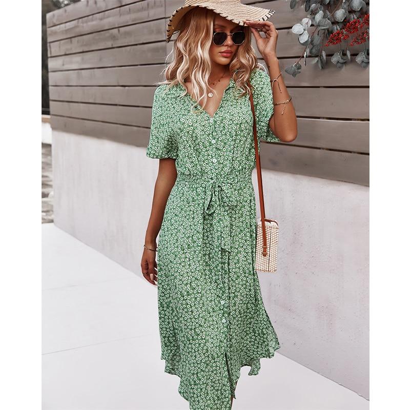 Abiti per le donne Casual manica corta 2021 Abiti da spiaggia Vacanza estiva da donna Vestito estivo Abito lungo floreale Tuniche Femmle