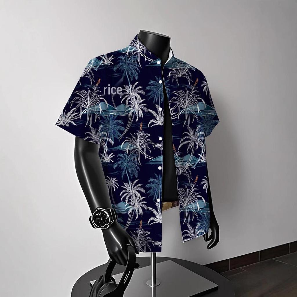 Men's Vintage Hong Kong-Style Hawaiian Floral Short-Sleeve Shirt: Trendy Summer Beachwear for Couples