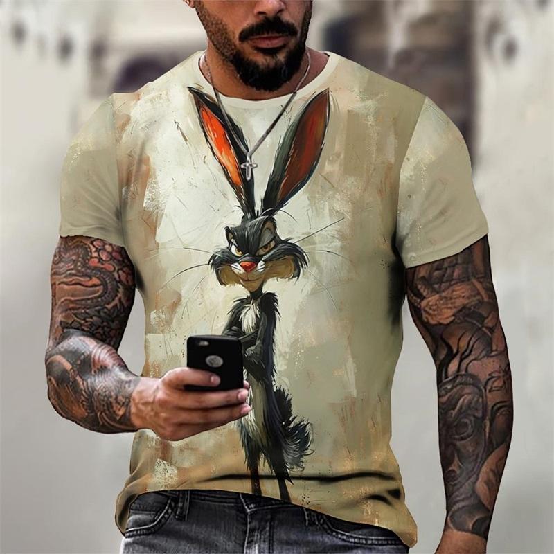 Angry Animal Print T Shirt For Men Casual Short Sleeve Male Oversized Tshirts Streetwear Men's Crew Neck Oversized T-Shirts