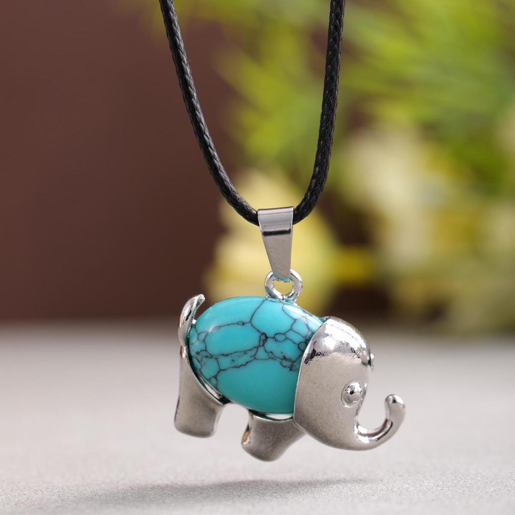 Gioiello con Ciondolo Elefante in Ametista Naturale, Agata e Avventurina Verde