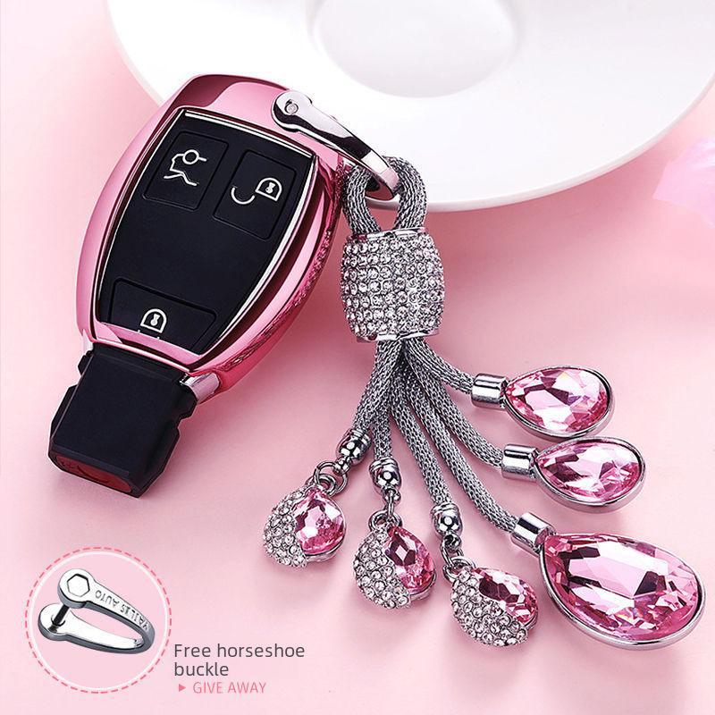 Llavero de coche con forma de herradura de diamante de alta gama para mujer, adecuado para cuerda colgante.