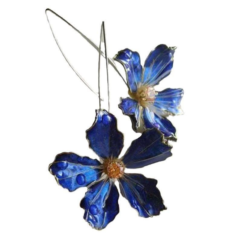 Cross-border Retro Blue Oil Drop Stamen Earrings European and American Long Ear Hook Earrings