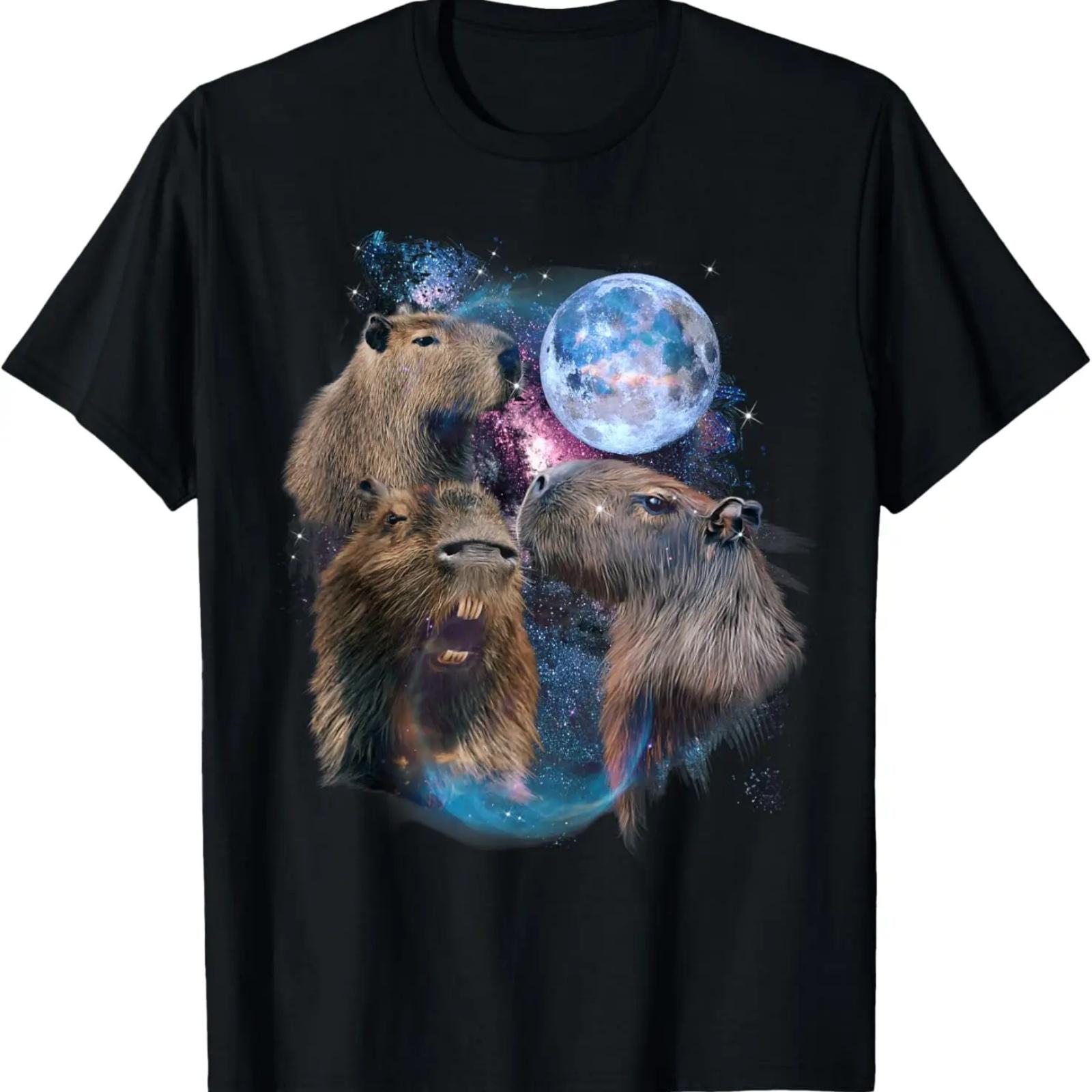

3 Moon Capybara Funny Capibara Rodent Animal Lover Humor Short Sleeve T-Shirt XXXXXL чорний