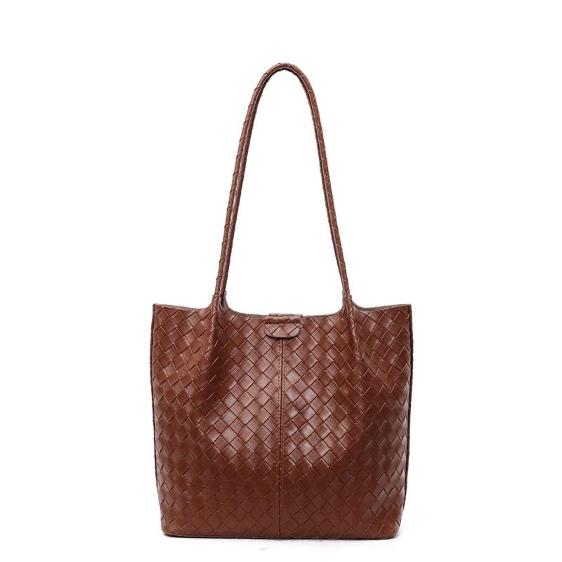 2025 tote bag new fashion woven pattern bag women's simple daily commuter bag large capacity mother and child shoulder bag