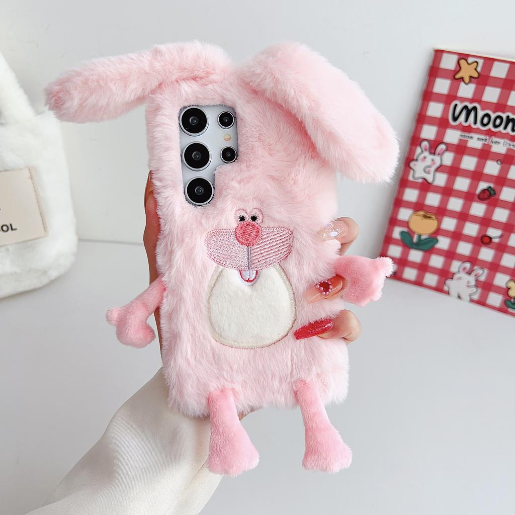 3D Cartoon Überbiss-Hase Plüschhülle für Samsung Galaxy S20 S21 S22 S23 S24 Ultra Plus Sturzschutz Silikonhülle
