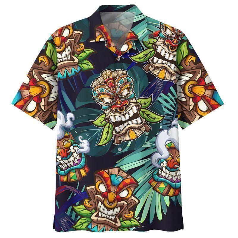 Novelty Vintage 3d Tiki Print Hawaiian Shirts Man Retro Mens Plus Size Shirt Casual Short Sleeve Beach Blouse Male Clothing