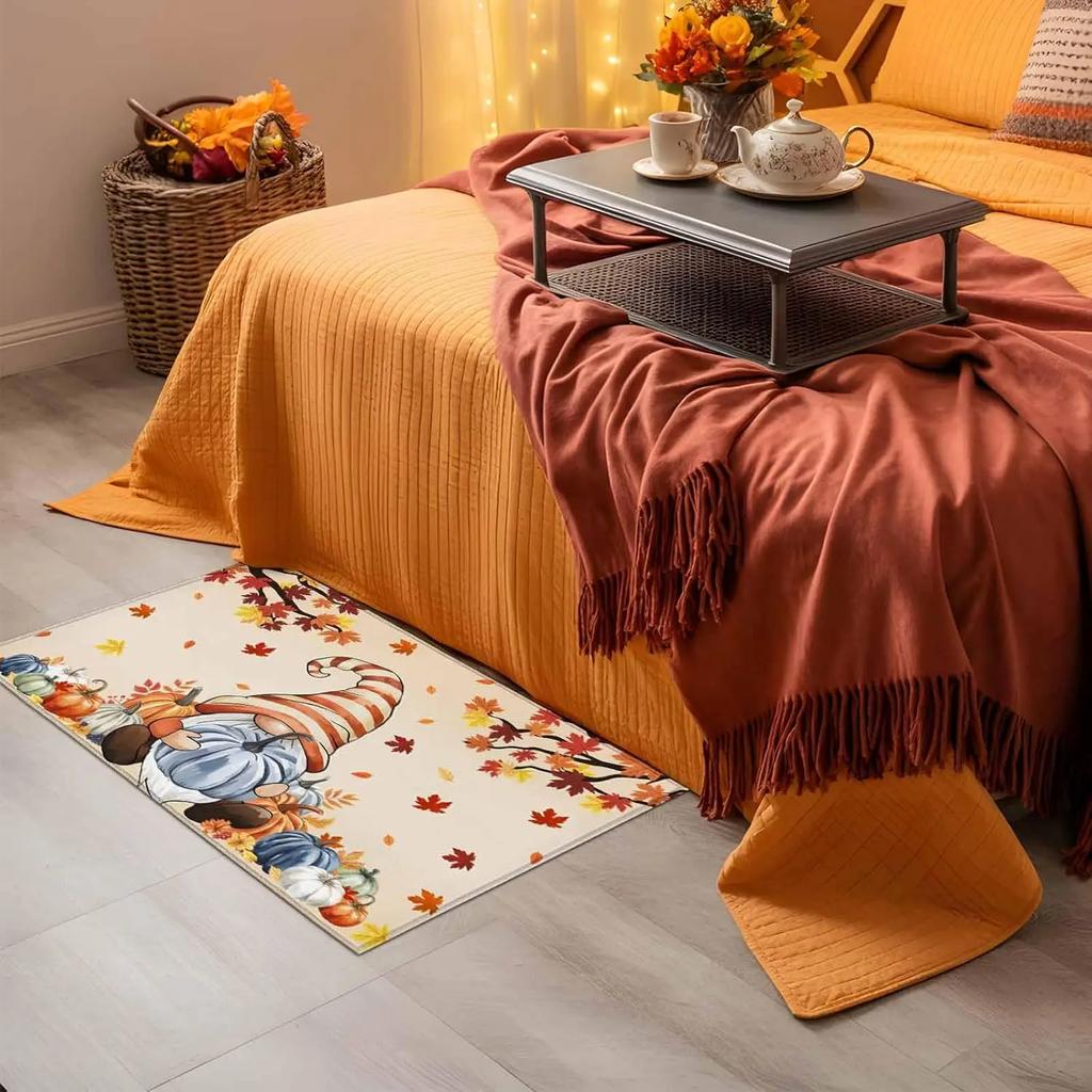 Autumn Thanksgiving Doormat, Harvest Festival Pumpkin Maple Leaf Entrance Rug, Durable Easy-Care Bathroom Mat, Home Decor