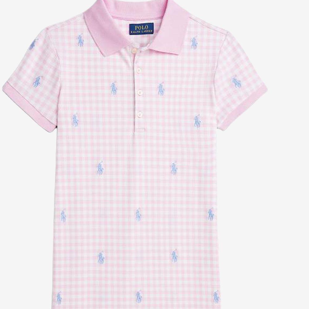 Polo Ralph Lauren SS24 Logo Embroidered Plaid Straight Cut Split Short Sleeve Dress Kids dresses Light-Pink CWPODRSG3D20826-650