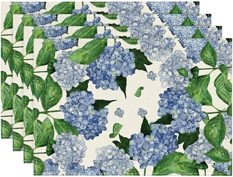 

4PCS/Set Blue Hydrangea Placemats 30*45CM Linen Lavender Tulip Flower Table Mads For Home Xmas Party Dining Table Decoration 4pcs