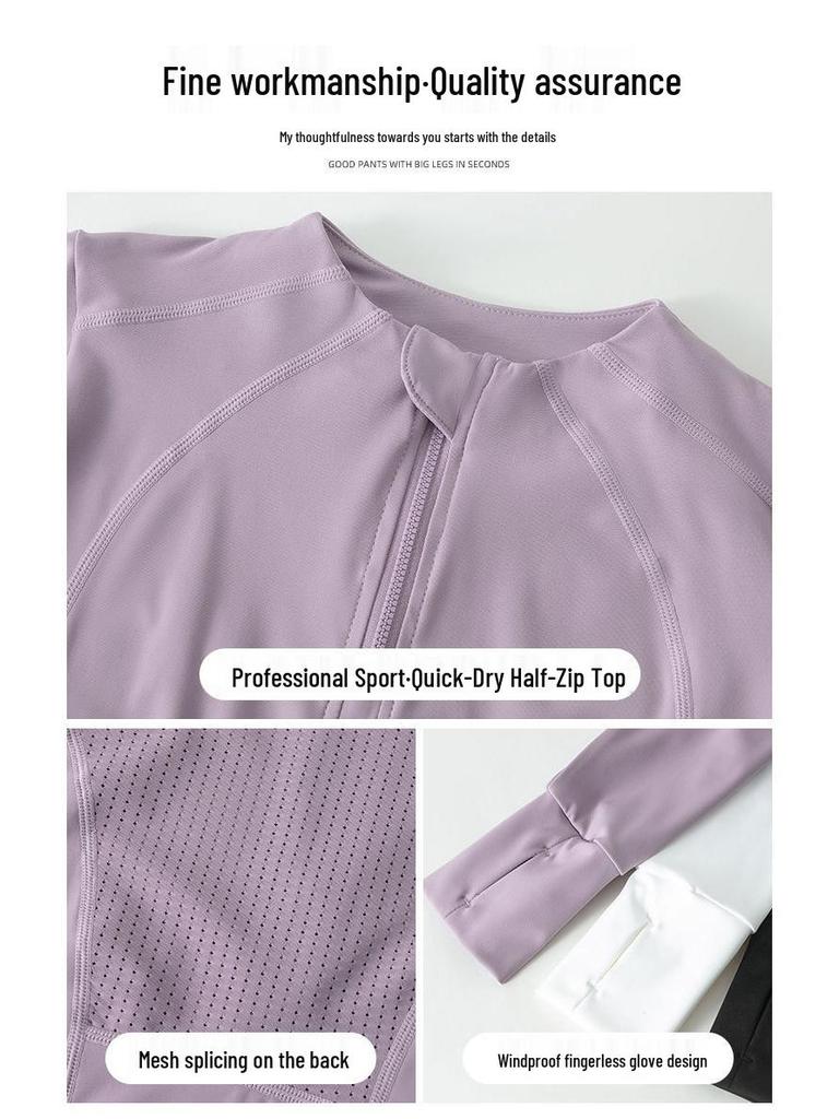 Women's Small Yoga & Fitness Set: Half-Zip Long Sleeve Top, Skirt, and Pants for Spring & Autumn