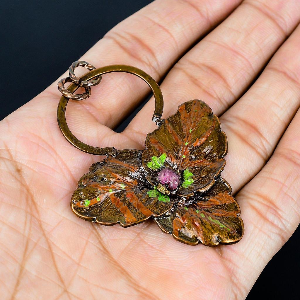 Ruby Pendant Gemstone Jewelry, Copper Electroformed Handmade Pendant, Latest Design Jewelry