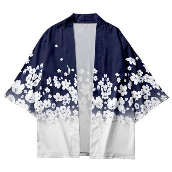 Cardigan Womens Three-quarter Sleeve Kimono Floral Print Mens Haori Shirt Open-collar Top Buttonless Lightweight Sun Protection Coat Unisex Yukata Bon