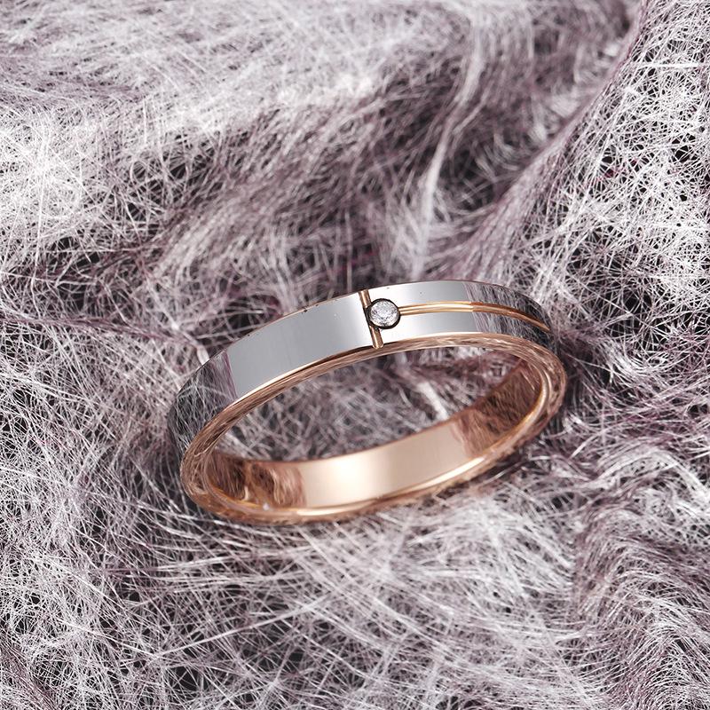 Rose Gold Simulated Diamond Couple's Tungsten Steel Fashion Ring