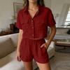 Completo due pezzi da donna: Cardigan con colletto, manica corta, bottoni e vita elasticizzata con pantaloncini