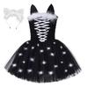 Vestito LED Gatto Nero Principessa Lampeggiante, Compleanno Halloween Cosplay Ragazze Vestito in Rete Nero