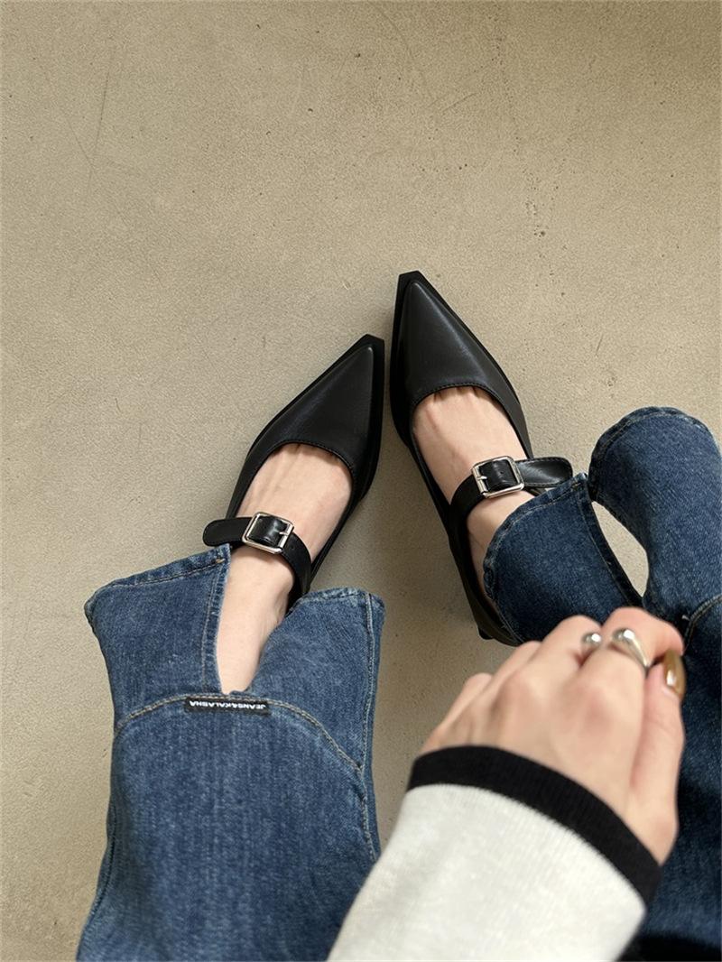 

French Xiaoxiangfeng pointed high heels autumn 2025 new temperament versatile retro low heel thick heel single shoes women 43