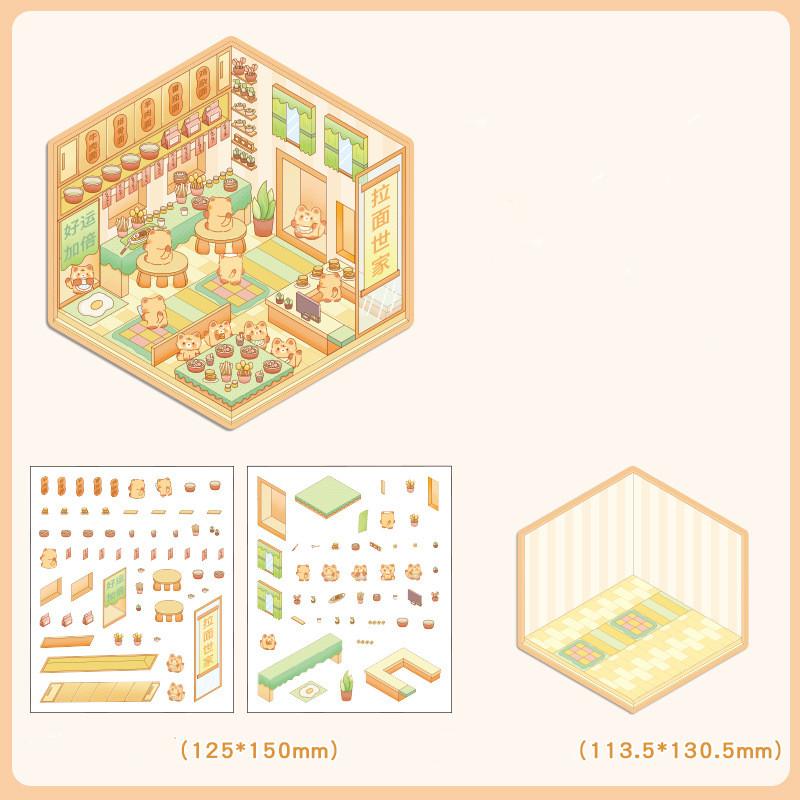 Cartoon Food Street Landscape Sticker Cabin Scene DIY Toy Game Sticker Festival Birthday Gift for Kids Girls and Children