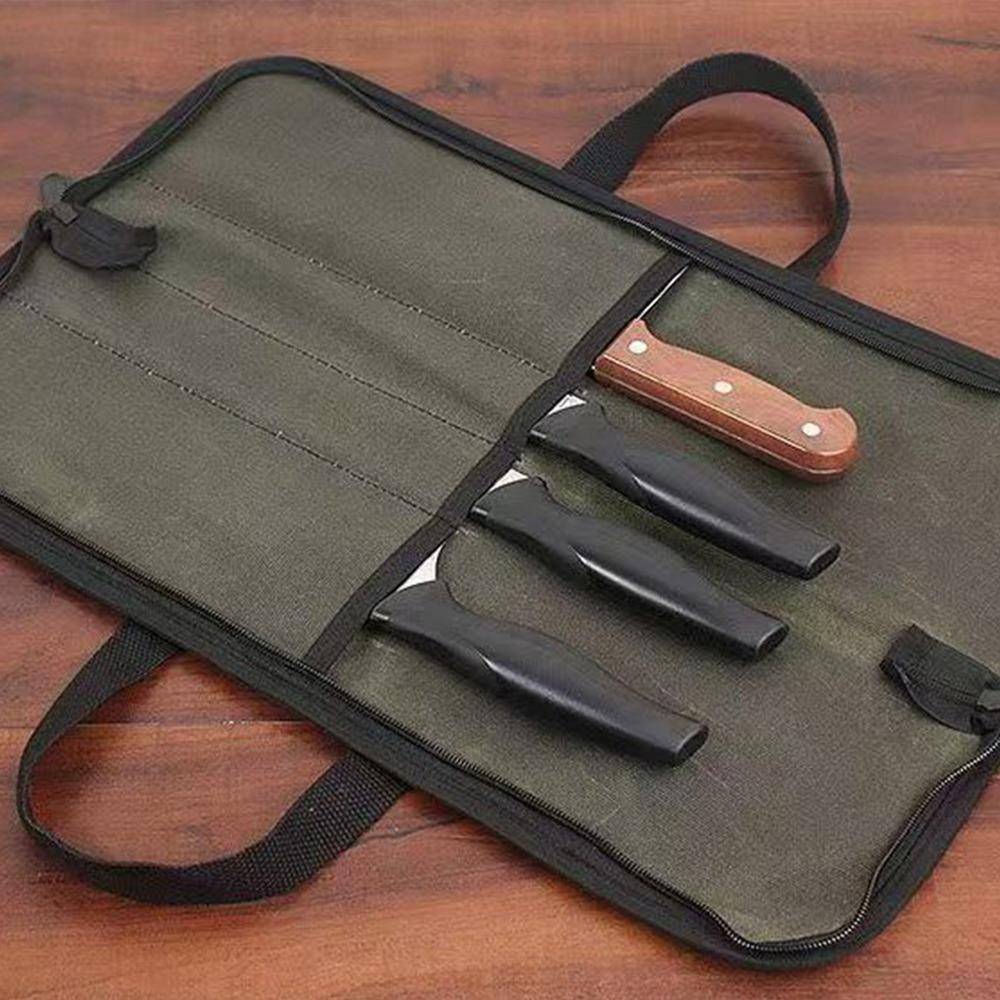 

Waterproof Chef Knife Bag Waxed Canvas Portable Knife Case Durable Knife Roll Bag for Chefs зелений