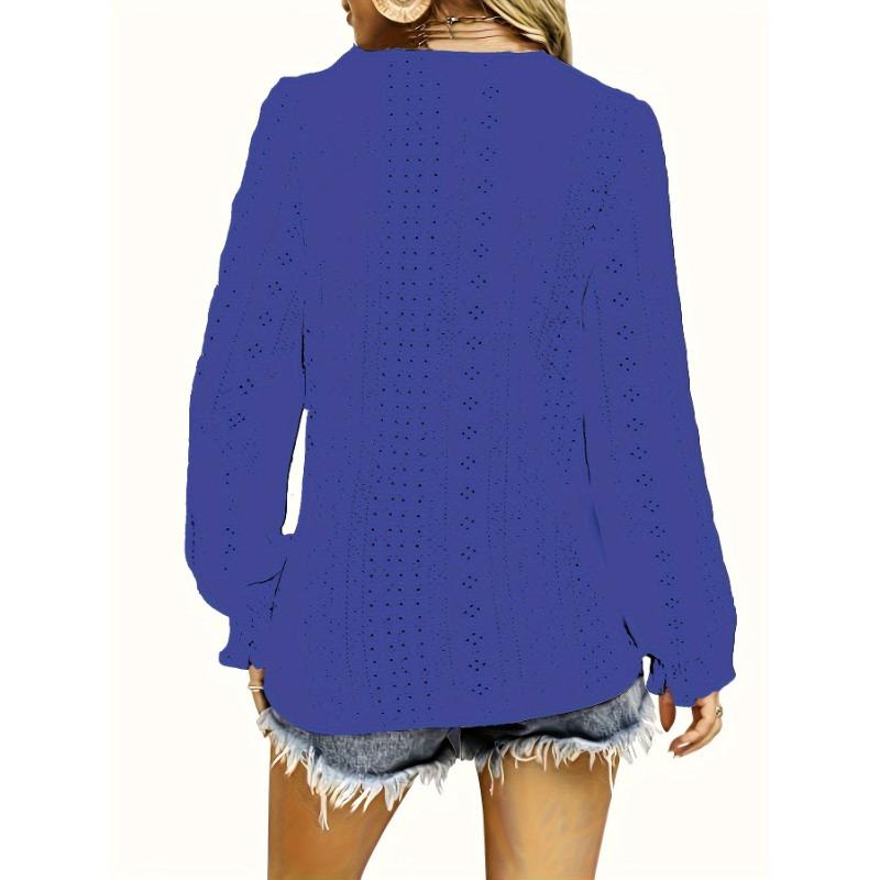 DAFIFY ქალთა მოდა შემთხვევითი გაზაფხული შემოდგომის სოლიდური პრინტით გრძელმკლავიანი V-კისრის ბლუზები და მაისურები