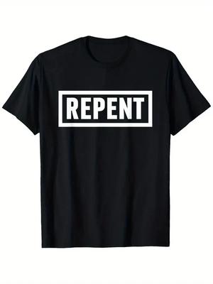 Repent Bible Verse Christian T-Shirt - Black with White "REPENT" Text - Lightwei