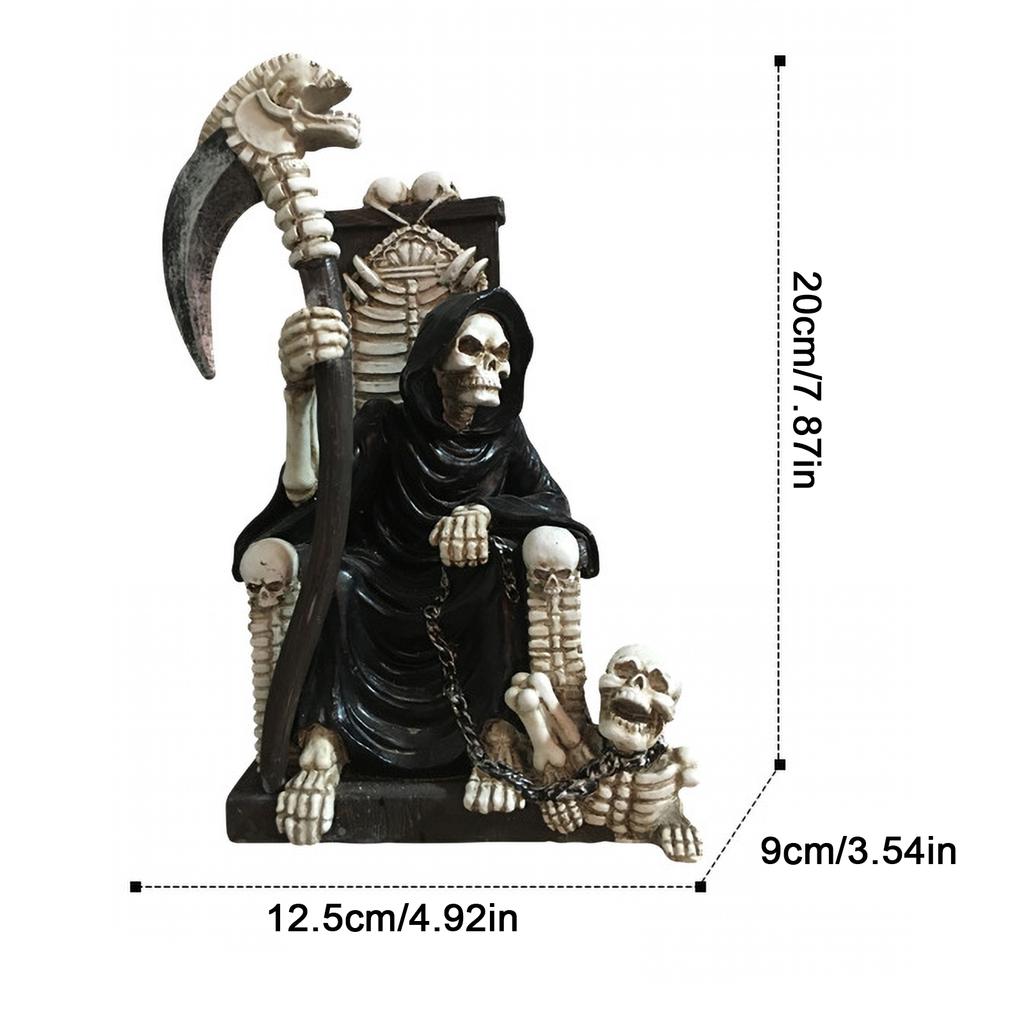 Evil Skull Grim Reaper On Bone Throne Statue Sculpture Figure Skeleton Stacked Skulls For Halloween Decoration Skull Collection