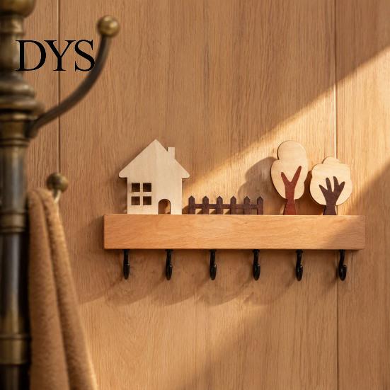 Solid Wood Coat Rack Wooden Key Holder, Organizer with 6 Hooks, Modern Wall Hooks for Entry Mounted Hanger Entryway Kitchen And Office Holder