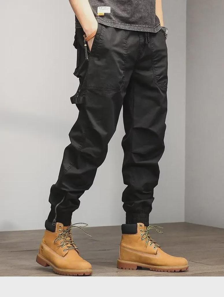 Retro Hong Kong Style Zipper Overalls: Trendy, Wear-Resistant, Versatile Sports Casual Pants for Spring and Autumn