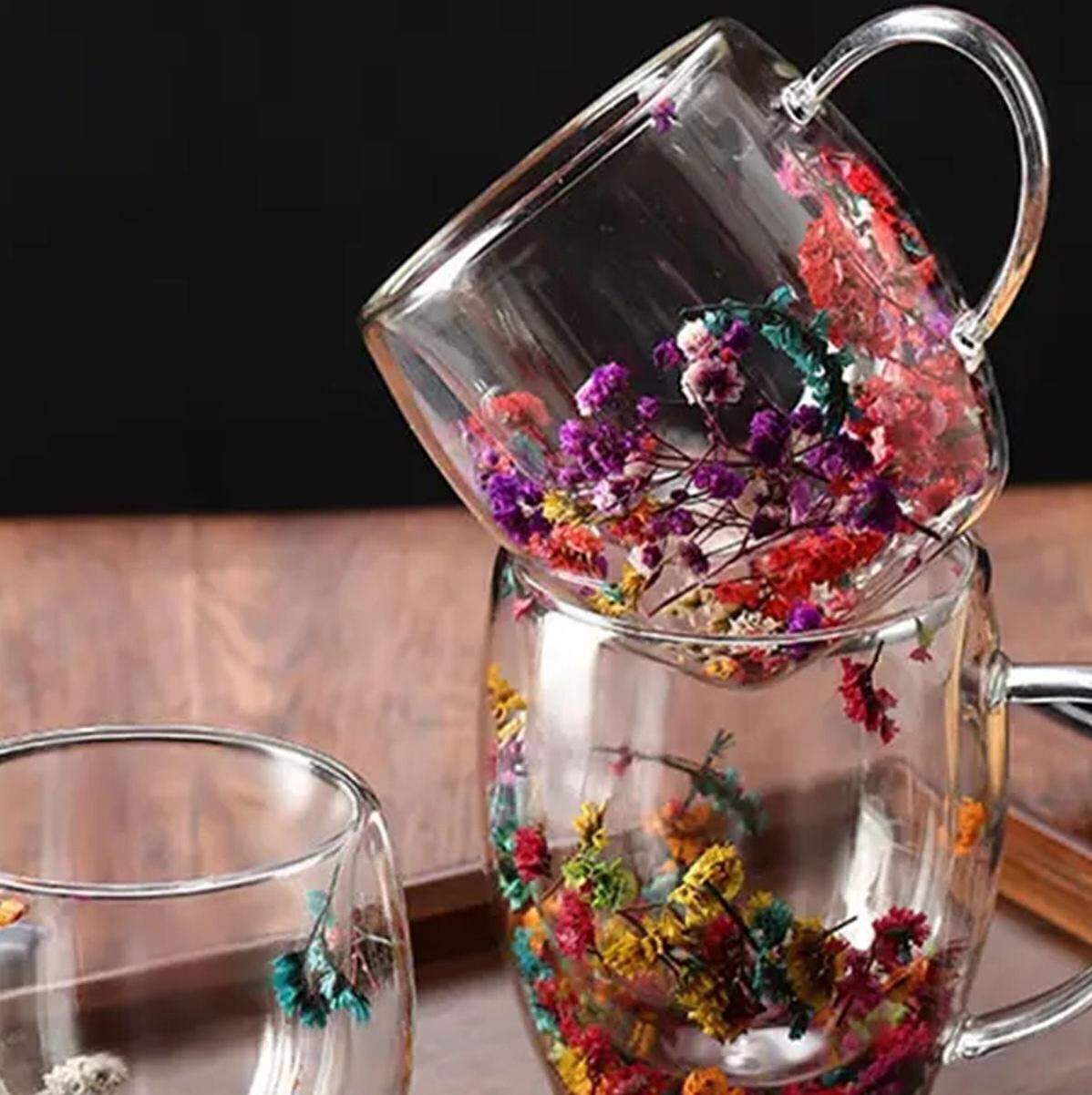 

Double Walled Floral Glass Cup 250 Ml Coffee Glass Water Glass Standart білий