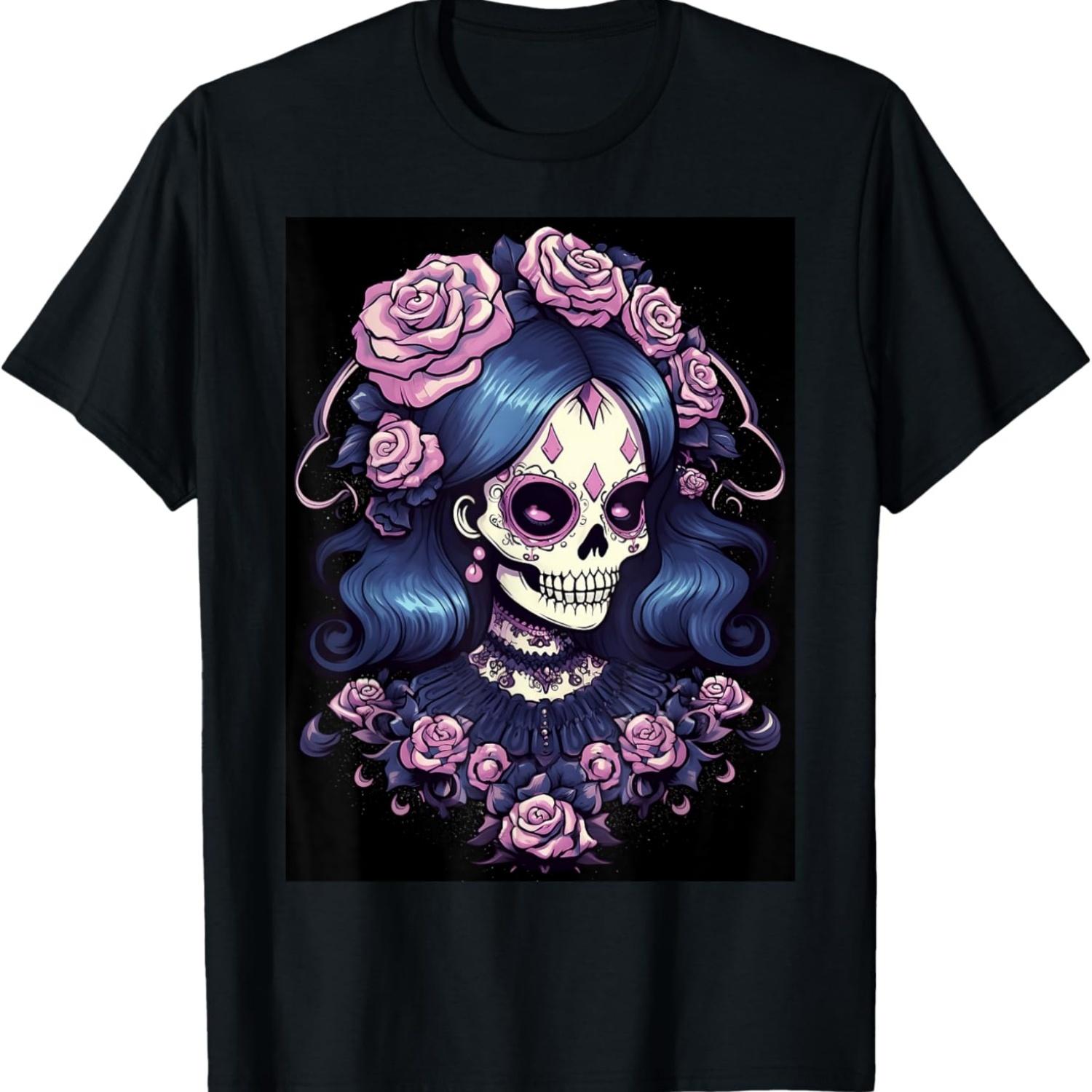 Rock and Roses_ Bold Punk Skull Graphic Design T-Shirt S чёрный