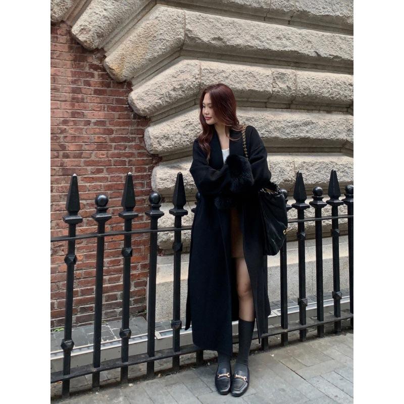 Autumn and Winter Women's High-end Coat Cashmere Women's Double-sided Medium and Long Removable Real Fox Hair Wool Coat