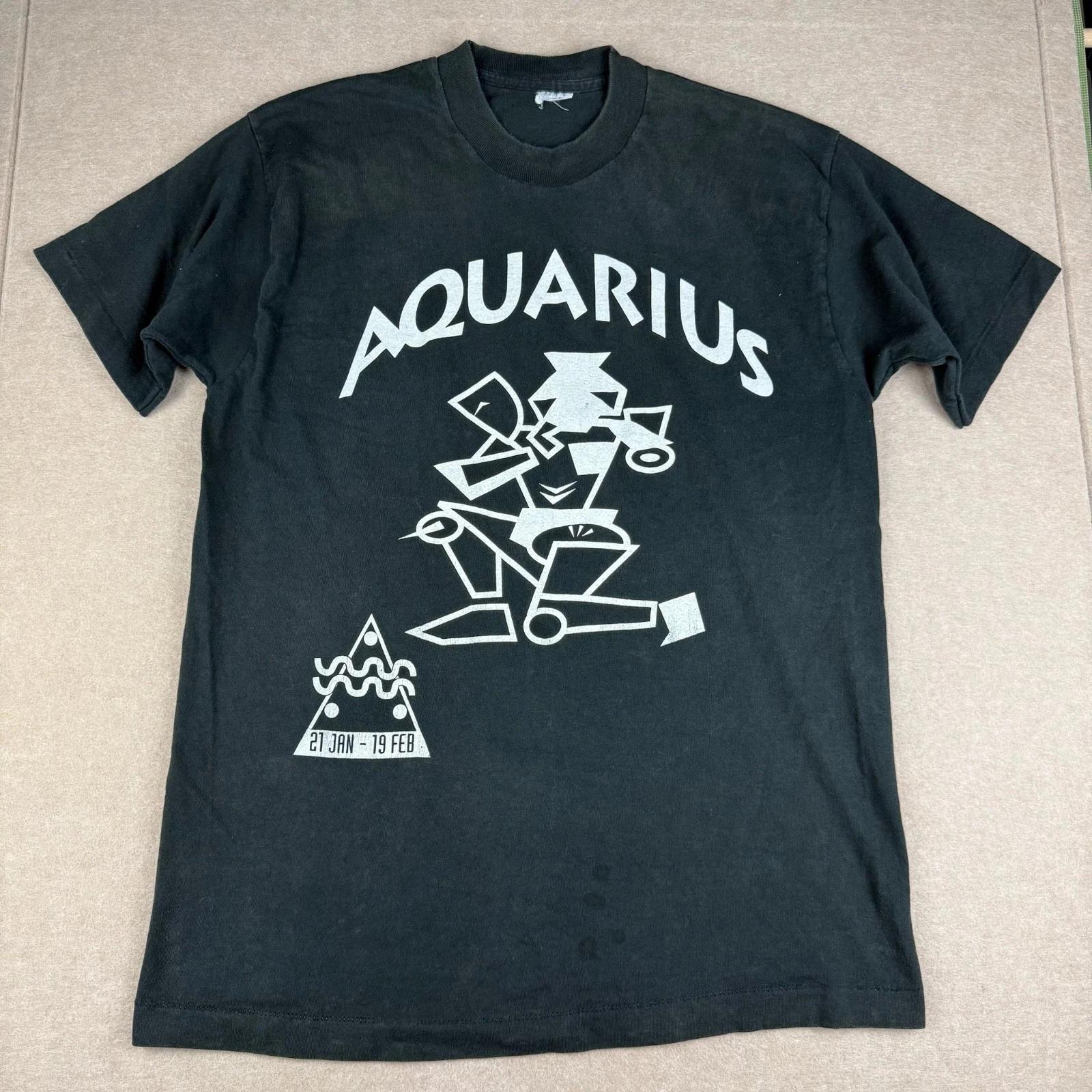 Vintage Aquarius Shirt Mens L Black Zodiac Graphic 90s Single Stitch Tee 2XL